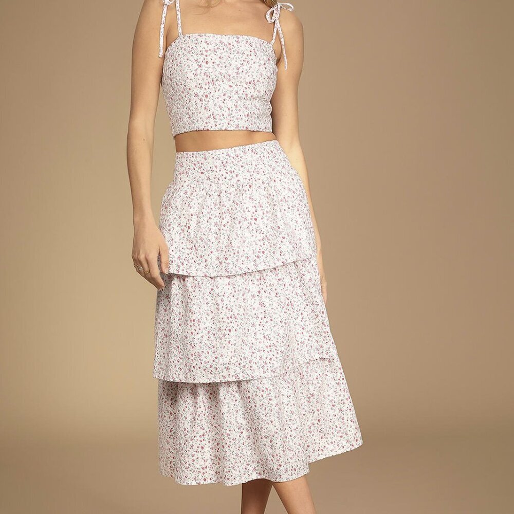 NWT Lulus Top Tier Babe Pink Floral Embroidered Sleeveless Midi Dress (size SM)
